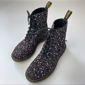Dr. Martens Page Courtney Floral Boots Combat Canvas Rubber Sole